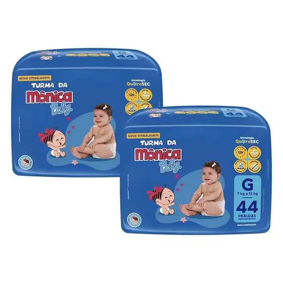 Kit 2 Fraldas Turma da Mônica Baby Mega G com 44un cada