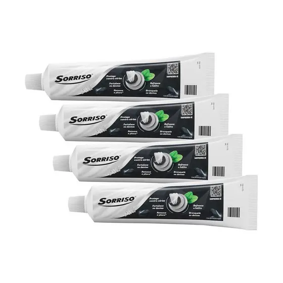 Kit 4 Cremes Dentais Clareador Sorriso Carvão Ativado 140g