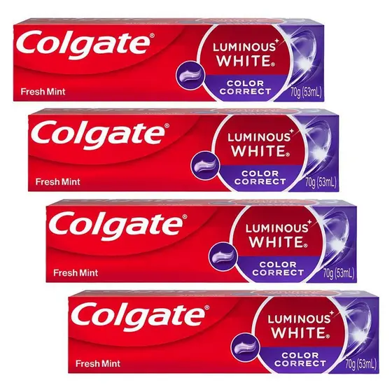 Kit 4 Cremes Dentais Clareador Colgate Luminous White Color Correct 70g