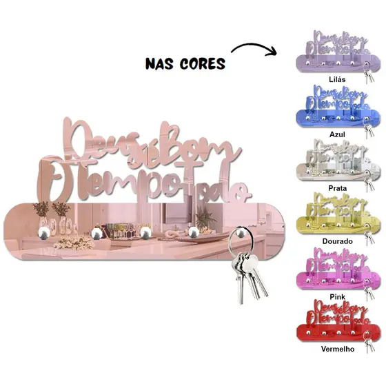 Porta Chaves Espelho Deus é Bom em Acrílico Espelhado Decorativo de Parede