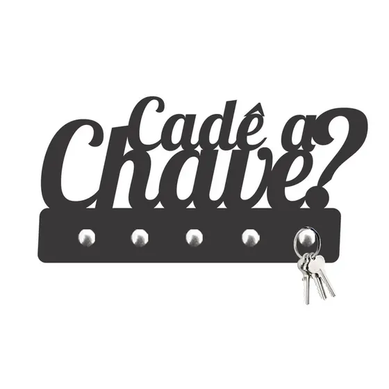 Porta Chaves Cadê a Chave Decorativo de Parede em MDF 3mm Preto Fosco