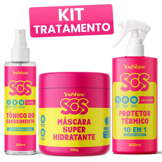 Kit 3 Em 1 SOS Máscara Protetor Térmico e Tônico Crescimento Capilar YouShine Super Resultado