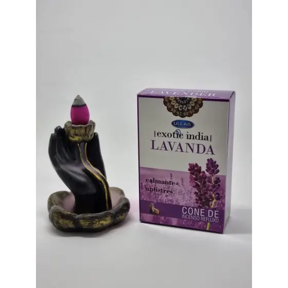 Kit Incensário Cascata Flor de Lótus e Caixa de Incenso Indiano Massala Lavanda