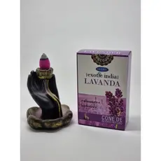 Kit Incensário Cascata Flor de Lótus e Caixa de Incenso Indiano Massala Lavanda