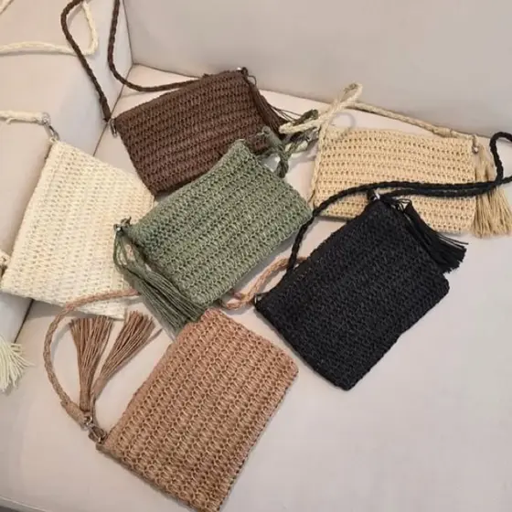 Bolsa Artesanal Transversal Praia E Festa - Bege - Único