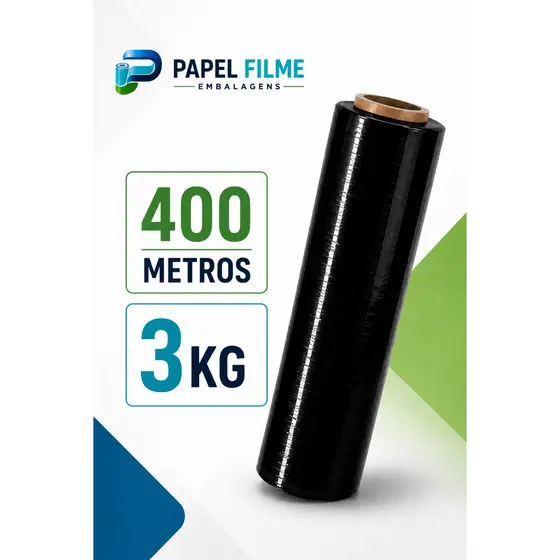 Bobina Filme Stretch Preto 50cm - 3 kg / 400 Metros Ecommerce Logistica