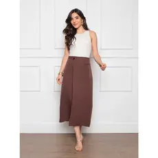 L167 Saia Midi feminina Detalhe lateral Bolso falso ziper atrás