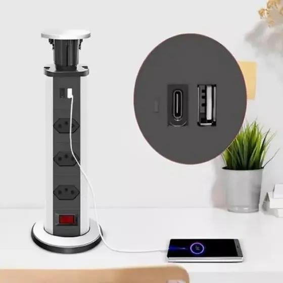 L Torre Tomada Embutir Retrátil Mesa Multiplug Usb Tipo-c Bivolt