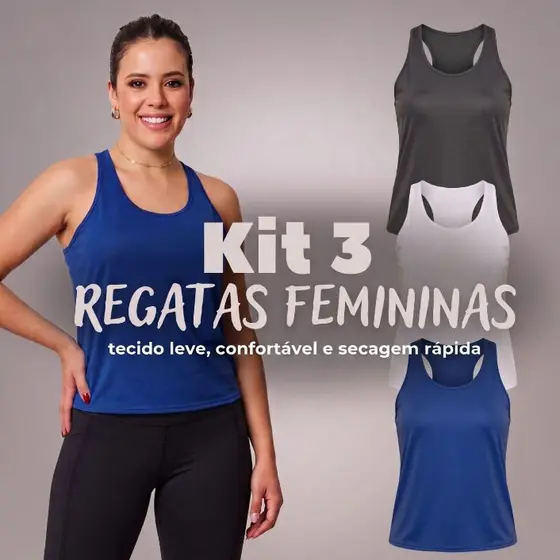 Kit 3 Regatas Femininas Lisas de Academia Dry Fit Corrida Treino Esportiva