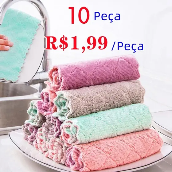10 Peça Pano De Prato, Pano De Limpeza De Cozinha Multiuso De Microfibra, Pano De Pia