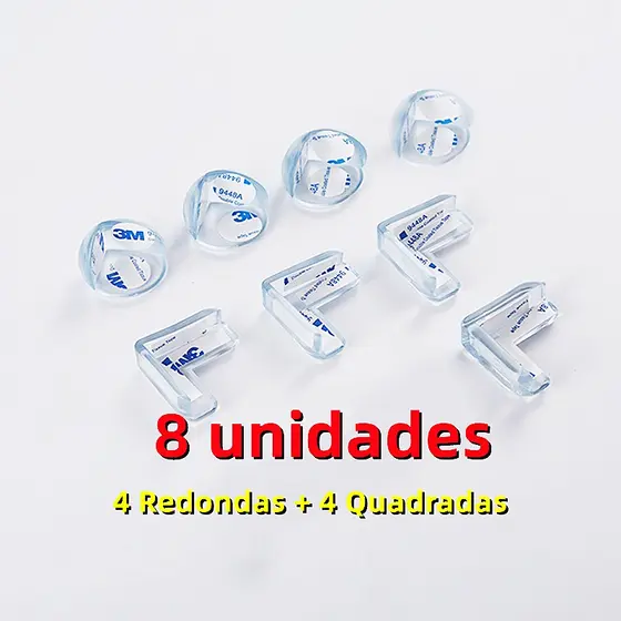 Protetor Quina De Mesa 8 Unidades Em Silicone Com Adesivo 4 Redondas + 4 Quadradas
