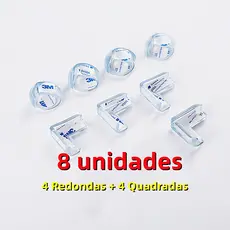 Protetor Quina De Mesa 8 Unidades Em Silicone Com Adesivo 4 Redondas + 4 Quadradas