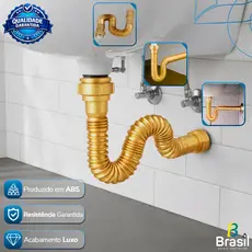 Sifão Dourado Metálico Para Banheiro Flexível Universal 60cm Luxo