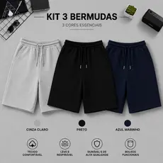 kit 3 bermuda shorts moletom masculino academia com cordão mauricinho shorts praia do P ao GG casual