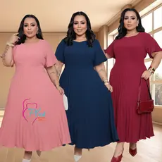 Vestido Longo Plus Size Evangélicas Saia Plissado Casual
