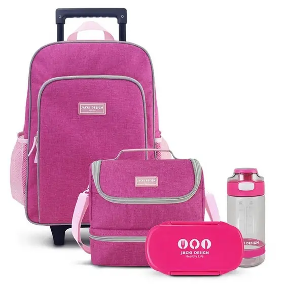 Conjunto Lancheira Térmica com Pote p/ Lanche, Garrafa 550ml e Mochila com Rodinhas - Jacki Design