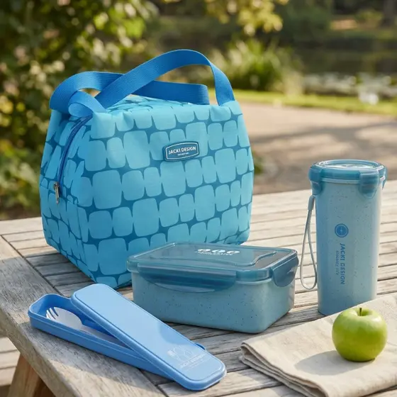 Kit Fitness |Bolsa termica + Garrafa + Marmita Lunch Box + Porta Talher Livre de BPA | Jacki Design