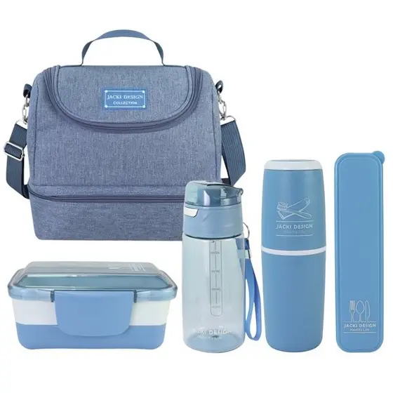 Kit de Bolsa Térmica 2 Compartimentos,  Marmita e Garrafa, Porta Talher e Porta Escova Jacki Design
