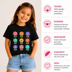 Camiseta Infantil Feminina Estampada Florzinha Flor Verão Manga Curta 100% Algodão Moda Kids