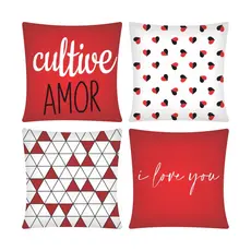 Kit 04 Capas De Almofada 43cm x 43cm Decorativa Estampa De Luxo Modern Print Vermelha