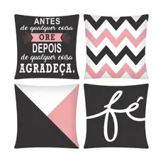 Kit com 4 Capas de Almofadas Decorativas Geométrica/Frases