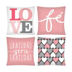 Kit 04 Capas De Almofada 43cm x 43cm Decorativa Estampa De Luxo Rosa Para Sala /Quarto/Escritório