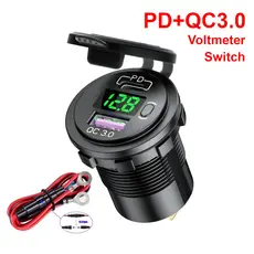 12 V 24 V Carro Pd Tipo C Qc3.0 Usb Tomada Carregador Rápido Com On Off Interruptor Led Voltímetro Tomada De Energia De Carga Rápida À Prova D 'Água Para A Motocicleta Rv Ônibus Barco