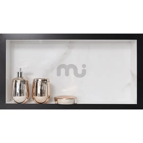 Nicho de Banheiro em Porcelanato de Embutir Borda Preta Exclusive Único que Não Acumula Água no Fundo