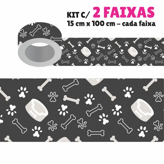 Faixa Decorativa - Kit com 2 Faixas Papel de Parede Border Faixa Adesiva Decoração - PATINHAS CACHORRO 1115