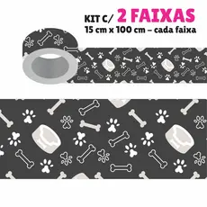 Faixa Decorativa - Kit com 2 Faixas Papel de Parede Border Faixa Adesiva Decoração - PATINHAS CACHORRO 1115
