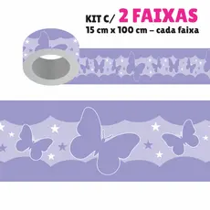 Faixa Decorativa - Kit com 2 Faixas Papel de Parede Border Faixa Adesiva Decoração - BORBOLETA ROXA 1208