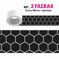 Faixa Decorativa - Kit com 2 Faixas Papel de Parede Border Faixa Adesiva Decoração - HEXAGONO G012 Preto e branco