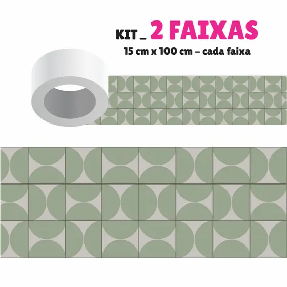Faixa Decorativa - Kit com 2 Faixas Papel de Parede Border Faixa Adesiva Decoração Azulejo - GEOMÉTRICO G0107 VERDE