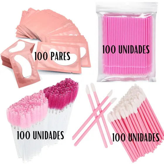 Kit 100 Pares de Gel Pads + 100 Escovinhas + 100 Microbrush + 100 Aplicador + Extensão De Cílios