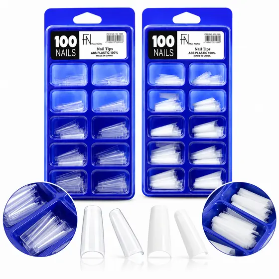 Kit 100 - 500 Tips leitosa/transparente Unhas em Gel Alongamento Acrigel Curvatura C ou Bailarina