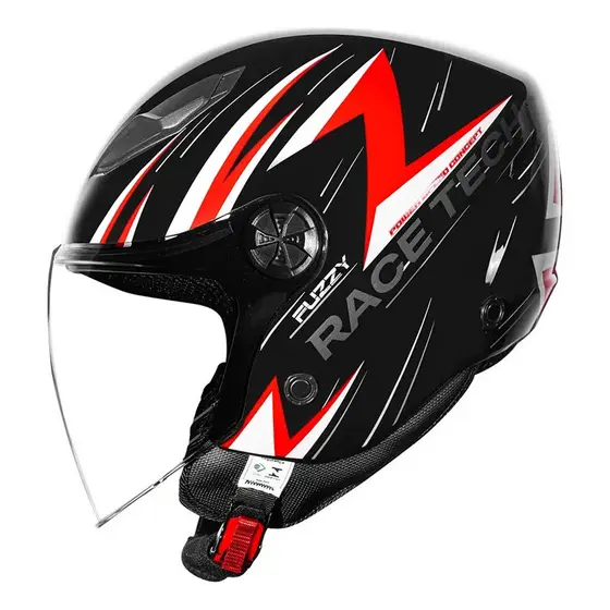 Capacete aberto Race tech Play Fuzzy Preto Vermelho modelo AGV + brinde