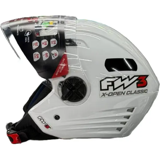 Capacete aberto Fw3 X Open Classic Branco + brinde
