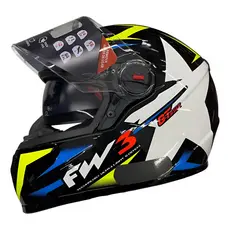 Capacete fechado FW3 GTX Star Preto brilhante Azul Amarelo estrela com óculos interno + brinde
