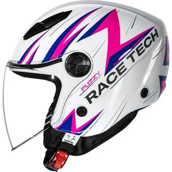 Capacete aberto Race tech Play Fuzzy Branco Rosa modelo AGV + brinde
