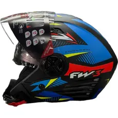 Capacete aberto Fw3 X open UP Rapid Azul com amarelo Fosco com óculos interno modelo AGV + brinde