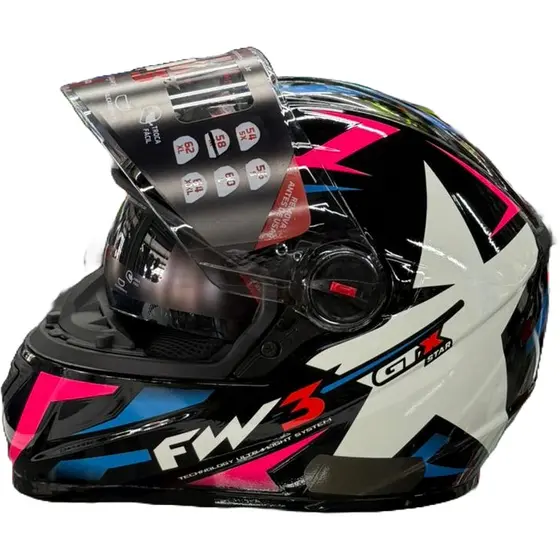 Capacete fechado fw3 GTX Star Preto Brilho Azul rosa estrela com óculos interno + brinde