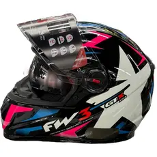Capacete fechado fw3 GTX Star Preto Brilho Azul rosa estrela com óculos interno + brinde