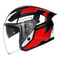 Capacete aberto Norisk Downtown2 Provenza Preto Vermelho com óculos interno + brinde