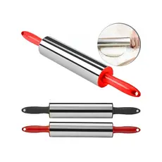 Rolo de Massa DANTAS Inox Giratório Cabo Plástico 36cm Abridor de Massa Confeitaria Pizza Pastel Cozinha