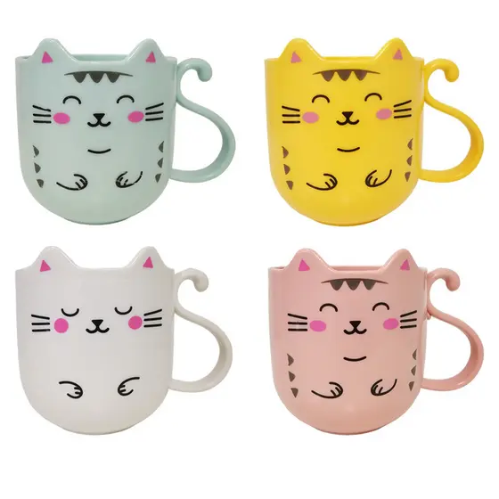 Caneca de Gatinho DANTAS Kawaii 360ml Plástico Resistente Alça Cauda Xícara Fofa Café Leite Presente Infantil