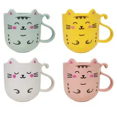 Caneca de Gatinho DANTAS Kawaii 360ml Plástico Resistente Alça Cauda Xícara Fofa Café Leite Presente Infantil