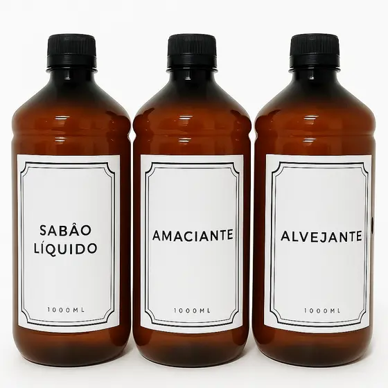Kit Lavanderia Dispenser Organizador 1L Sabão Líquido Amaciante Alvejante Organizador