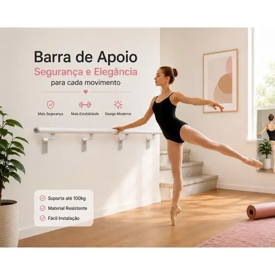 Tubo Barra de Ballet e Alongamento de Parede 2 a 6 Metros Enviada em Partes de 1 Metro