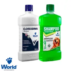 Shampoo Clorexidina Antibactericida E Shampoo Antiparasitário Cães Antipulgas E Carapatos Dug´s World 500mL