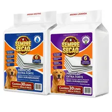 Tapete Higiênico Sempre Secão para Cães 60x60 80x60 30 Un 6 Camadas Super Absorvente Anti Odor Neutro ou Lavanda